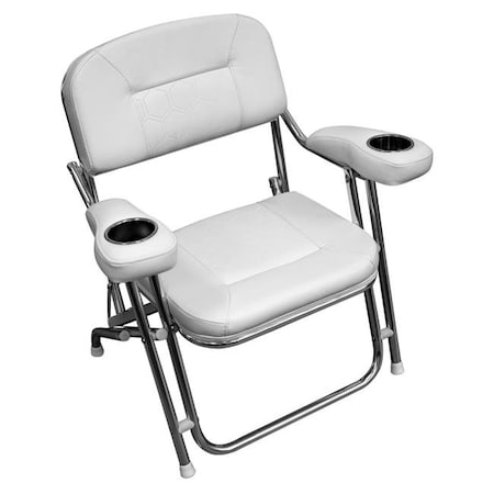Wise Wise 3367-784 Folding Deck Chair with Dual Cup Holders; Brite White 3367-784